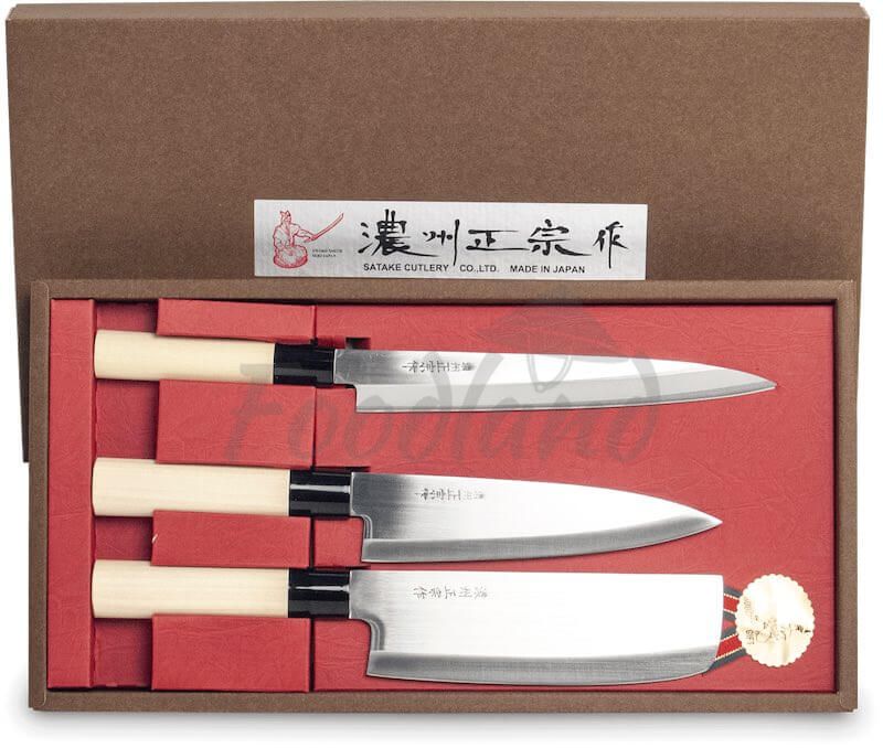 Japonské nože SATAKE Set Sashimi + Santoku + Nakiri